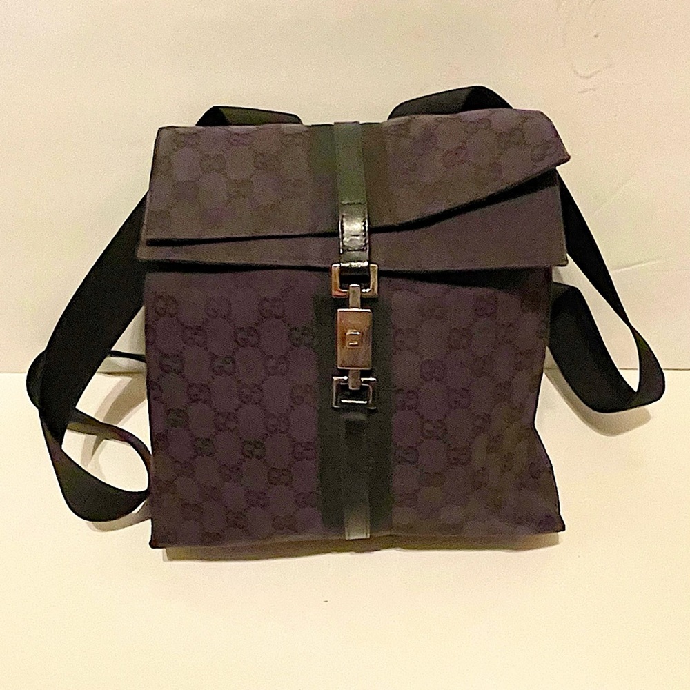 Authentic Vintage Gucci Black Monogram GG Jacquard Jackie Backpack